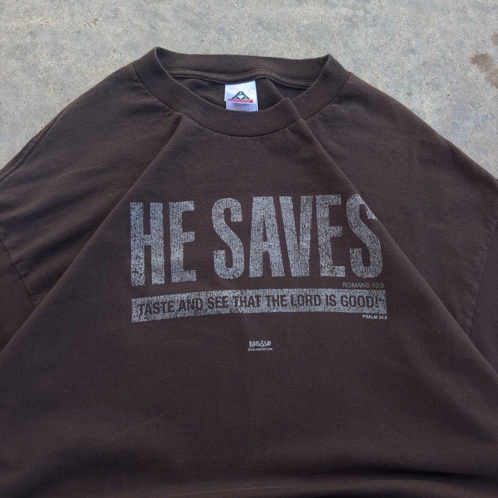 Vintage 90s Jesus Hershey Parody Shirt Brown Earth Tones XL (j2)